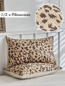 半件装棕色豹纹枕套，柔软透气，乡村风抱枕套，适用于沙发、现代卧室装饰，标准尺寸，不含枕芯 - 棕色 - 查看 1
