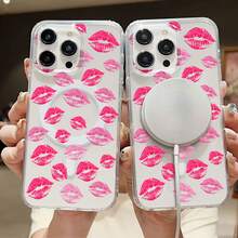Kiss Marks Mobile Phone Case, Designed With Vibrant Pink And Red Lip Print Design, Suitable For IPhone 16, 15, 14, 13, 12 And 11 Pro Models, Made Of TPU Material, And Provides Shockproof Protection. Perfect For Family, Friends, Children, Birthdays, Spring, Holidays, Boyfriends, Girlfriends, And Valentine's Day Gifts. - 透明CZ11 - 查看 2