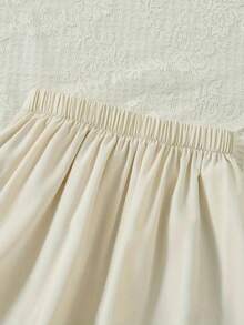 2pcs/Set Ruffle Hem Floral Top + Lace Trim Woven Belt Skirt Geometric Lace Casual Girl Outfit - White - View 3