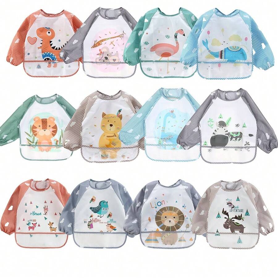 2pcs Baby Reversible Long Sleeve Bibs, Infant Toddler Feeding Smock, Art Painting Apron For Boys And Girls - Multicolor - View 1