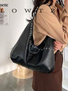 low tea 1 Stück einfarbige PU-Leder Umhängetasche mit Magnetverschluss für Frauen, Hobo-Stil Henkeltasche, geeignet für Reisen, Einkaufen, Dates, Arbeit, Geschäft, Pendeln, Geschenk für Frauen - Schwarz - Übersicht 6