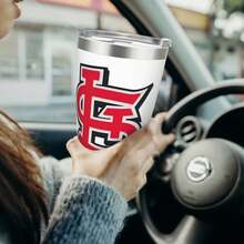 304 Stainless Steel Double Silver Edge Vacuum Insulated Drum 340g - Reusable Travel Cup With Stainless Steel Straw - This Is A Stainless Steel Water Cup About The St. Louis Baseball Cardinals  Theme - Leak Proof, Sweat Proof, Can Maintain Hot And Cold Temperatures For Hours, Frees Of Bisphenol A, Suitable For Car Cup Holders, Very Suitable For Match Days, Sports Events, Commuting, Office Rest And Outdoor Activities, Durable Double Wall Structure Fashionable Fan Gift - Silver - View 6