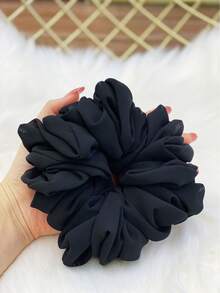 1pc Women's Extra Large Pure Silk Solid Black Scrunchie Hair Accessory, Fashionable, Versatile, Elegant, Minimalist Style Hair Tie, Suitable For Daily Wear, Casual, Party, Commute, Vacation, Ponytail, Bun, Face Washing, Makeup, Outfit Matching - Black - View 4