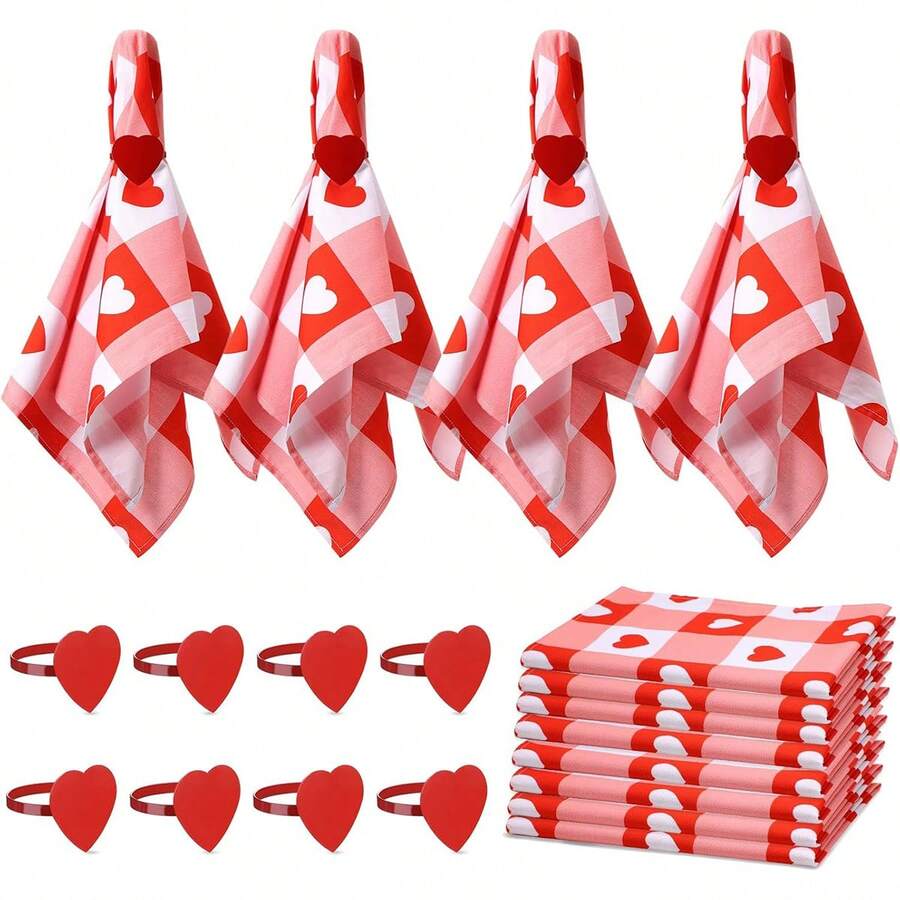 12pcs Heart Shaped Napkin Rings, Red Metal Heart Napkin Rings, Suitable For Table Decor, Wedding Party Favors, Valentine's Day, Party Gatherings And Daily Use - Multicolor - View 1