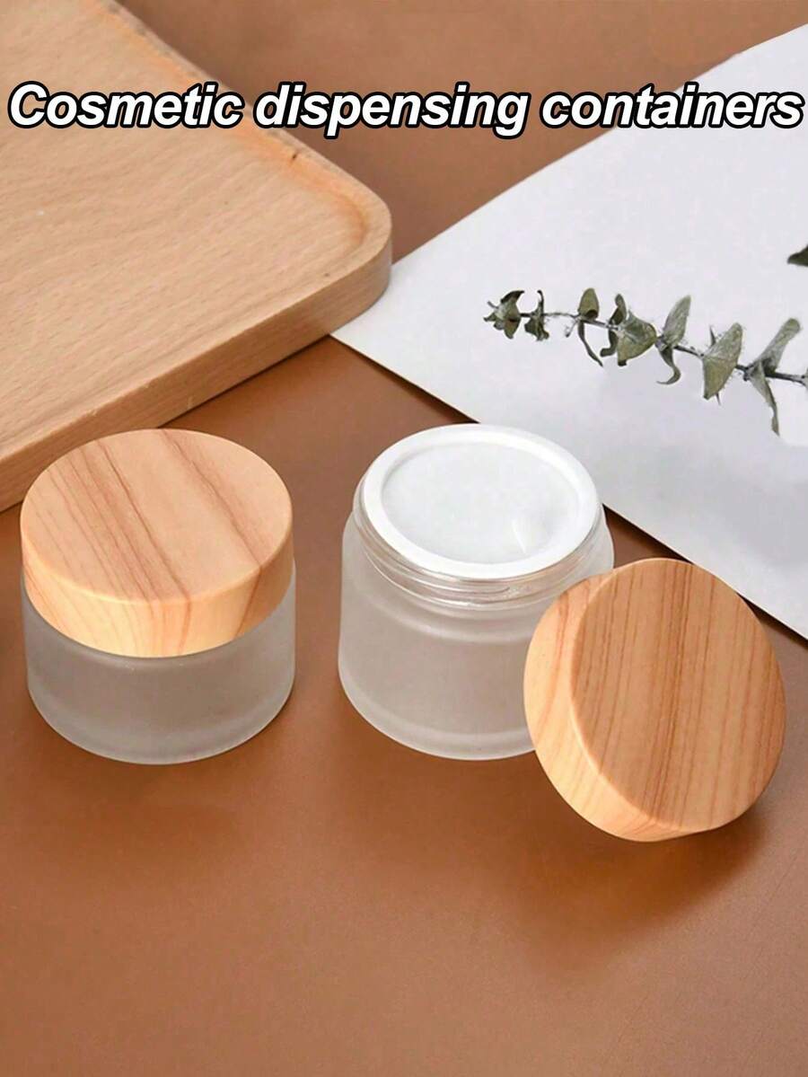 Mattglas Hautpflege Augencreme Glas, Feuchtigkeitsspendender Glasbehälter mit Holzmaserung Deckel, Kosmetikdose, wiederverwendbar, geeignet für Wohnzimmer, Zuhause, Schlafzimmer, Badezimmer Dekoration, kann Augencreme, Lotion, Kosmetika aufnehmen, tragbarer Aufbewahrungsbehälter - Verschiedenfarbig - Übersicht 1