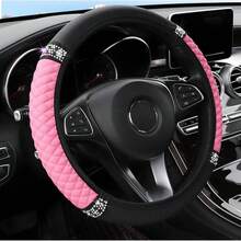 Bling Car Steering Wheel Cover, 15 Inch Rhinestones Soft Leather Elastic Steering Wheel Protector, Sparkly Crystal Diamond For Women Girls, Car Interior Accessories For Most Cars,Home Décor,Car Accesssories,Car Decor,Car Essentials,Car Stuff,Valentine's Day,Car Acessesories Women (Pink) - 粉色 - 查看 1