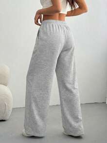 1pc Girl & Girls Casual Fashionable Elastic Waist Loose Straight Leg Pants, Versatile, New Arrival Spring/Autumn - Light Grey - View 3