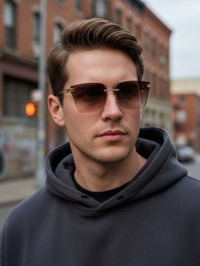 1pc Men's Metal Cat Eye Frameless Edged Large Frame Vintage Hollow Leg Classic Minimalist Casual Daily Fashionable Cool Decorative Luxurious High-End Fashion Glasses