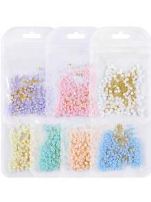 7包 - 150颗雕刻花瓣美甲装饰品，花朵美甲用品，混合尺寸金色金属珠配件，适合DIY女性美甲沙龙设计美甲装饰 - 彩色 - 查看 8