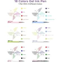 Multicolor Pens, 4 - In - 1 Colored Ballpoint Pen, 0.5mm Quick Dry Black Ink Pens Fine Point Smooth Writing Pens, Cute Nurse Pens Work, 18 Colors, 6PCS - Nhiều màu - Xem 3