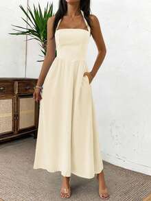 Los vestidos de mujer de primavera y verano de Unadoll con tirantes sin espalda, cremalleras y pliegues son de un estilo casual y elegante, perfectos para la playa, las vacaciones, las citas, los festivales de música, el Día de San Valentín, los cumpleaños y las fiestas. - Albaricoque - Ver 5