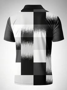 男士休闲格子印花 Polo 衫和短裤套装 - 彩色 - 查看 2