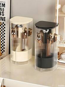 1pc Automatic Pop-Up Makeup Brush Holder, With Press-Down Lid - Dust-Proof Cosmetic Storage, Space-Saving Design, Suitable For Vanity, Bathroom Countertop, Travel - Can Hold Brushes, Pens, Eyeliners, Brow Pencils - Great For Home, Salon Or On-The-Go, For Cosmetics, Stationery And Small Items, Multi-Functional Stand-Up Makeup Brush Organizer , Makeup Room Decor,Makeup Bag,Travel Essential - Multicolor - View 3