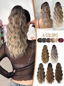 16 Inch Brown Ombre Black To Brown To Gray Wavy Synthetic Fiber Ponytail Hair Extension, Suitable For Women Christmas, Halloween, Music Festival, Party And Daily Use - Two-Tone - View 3