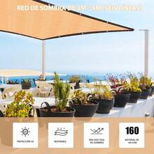 3x4m UV Block Sun Shade Cloth 95% UV Protection, 185GSM Heavy-Duty Shade Sail for Outdoor Patio Garden Activities - Marrón claro - Ver 2