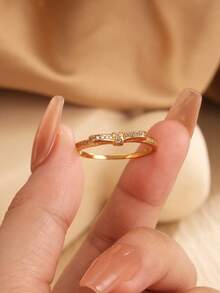 1 件 S925 纯银蝴蝶结方晶锆石镀金戒指，时尚简约珠宝礼物，适合女性、母亲、女友、朋友，适合日常佩戴