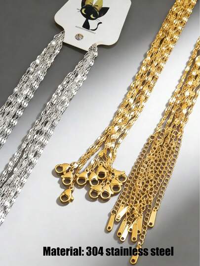10 piezas Cadena de labios de acero inoxidable, color dorado/plateado, DIY Collar, Adecuado para hacer joyas DIY, Accesorio de cadena de cuello de moda