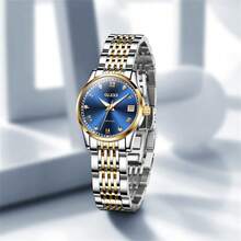 OLEVS Couple Watches For Men And Women Self Winding Fashion Stainless Steel Waterproof His And Hers Watch For Valentines Anniversary Wedding Romantic Chrismas Gifts, Luxury Watches Set Of 2 - 金藍色 - 查看 9