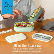 Stackable 3 Compartment Lunch Box With Utensils Strap Khaki Green Bento Container For Adults - Khaki Green - View 2