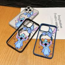 This Disney Lilo & Stitch Phone Case, Featuring Stitch And Angel Cartoon Characters, Boasts A Cute And Playful Design, A Simple And Stylish Appearance, And A Smooth And Comfortable Feel. It Features A Magnetic Back, Camera Protection, A Transparent And Fashionable Back Panel, And Reinforced Corners For Effective Drop Protection, Making It An Ideal Choice For Young People. This Phone Case Is Compatible With IPhone 17/16/15/14/13/...12/11/XR/XS/X Series And SamsungGalaxy S22, S23, S24, And S25 Series Phones. It's The Perfect Gift For Friends And Family. - Black - View 3