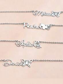 Collar personalizado con nombre en inglés, letra y número de 12 meses con mariposa hueca, cadena de acero inoxidable, colgante de joyería personalizada, regalo para novias, de moda, casual, lindo, sencillo, retro - Multicolor - Ver 2