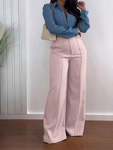 Jisfaneya Beltless Solid Color Zipper Button Pocket Wide-Leg Suit Fabric Pink Pants Elegant Commuter Versatile Office Academic Daily Spring Summer Wide-Leg Pants - màu đen - Xem 12