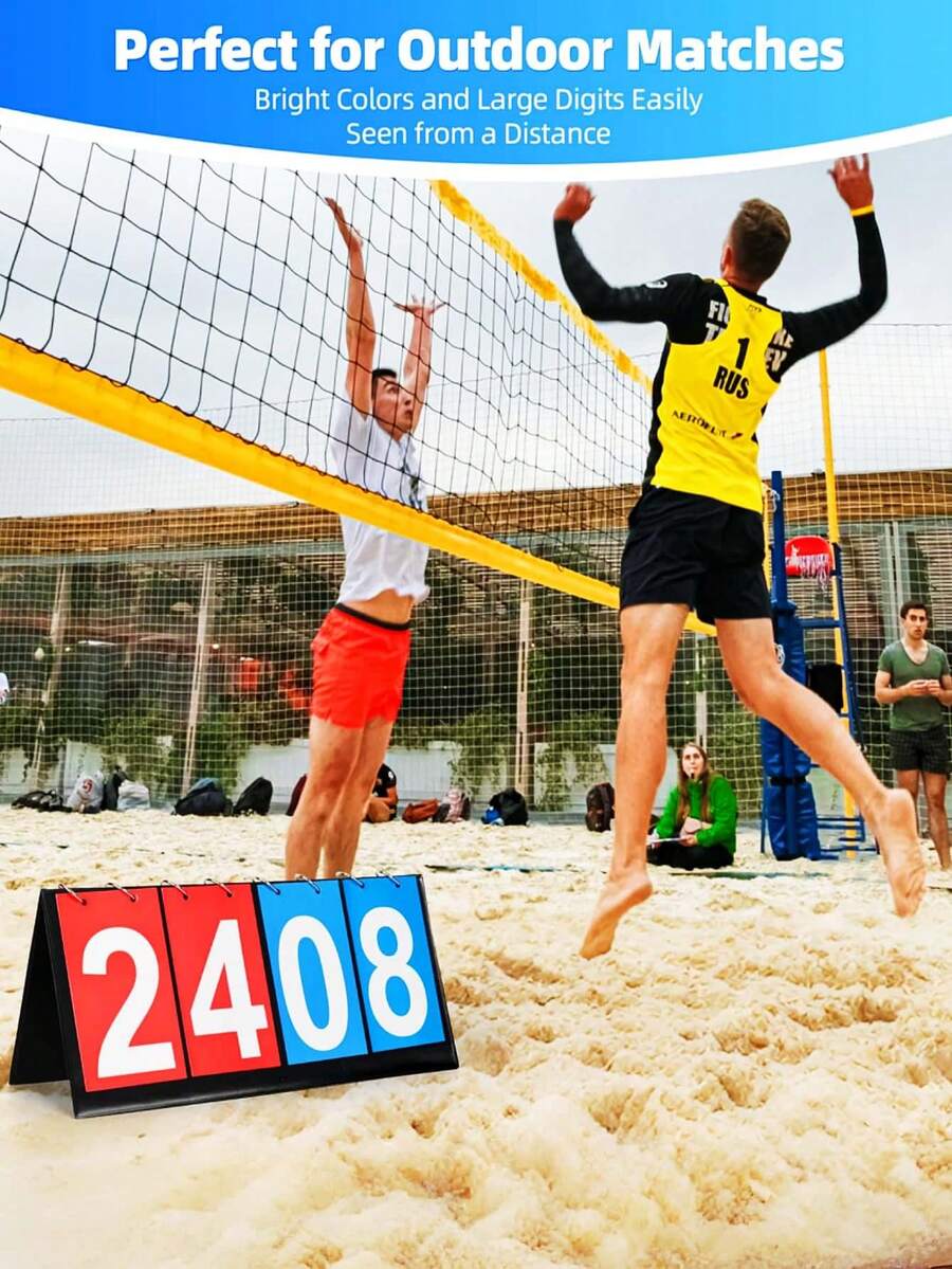 1 pieza Marcador plegable portátil de 4 dígitos, resistente al agua y al polvo, adecuado para voleibol de sacos de arena, baloncesto, fútbol, tenis de mesa y otros deportes interiores/exteriores, pantalla de doble cara - Multicolor - Ver 1