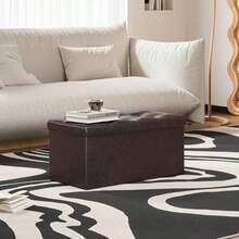Youdesure - Banco otomano de almacenamiento plegable reposapiés de piel sintética de 30 pulgadas para sala de estar banco de almacenamiento con asiento acolchado para recámara pasillo soporta - Marrn - Ver 6