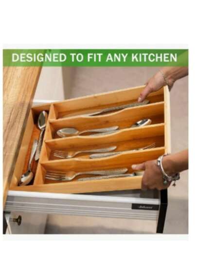 Organizador De Talheres Madeira 5 Divisórias Extensível LMMY-2