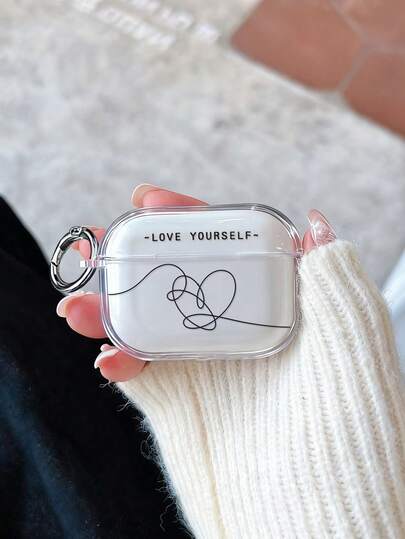 Heart-Shaped Painted Transparent Earphone Case With Detachable Buttons, Fashion Bluetooth Headphone Protective Cover Compatible With AirPods, Pro, 3, Pro (2nd Gen), 1/2