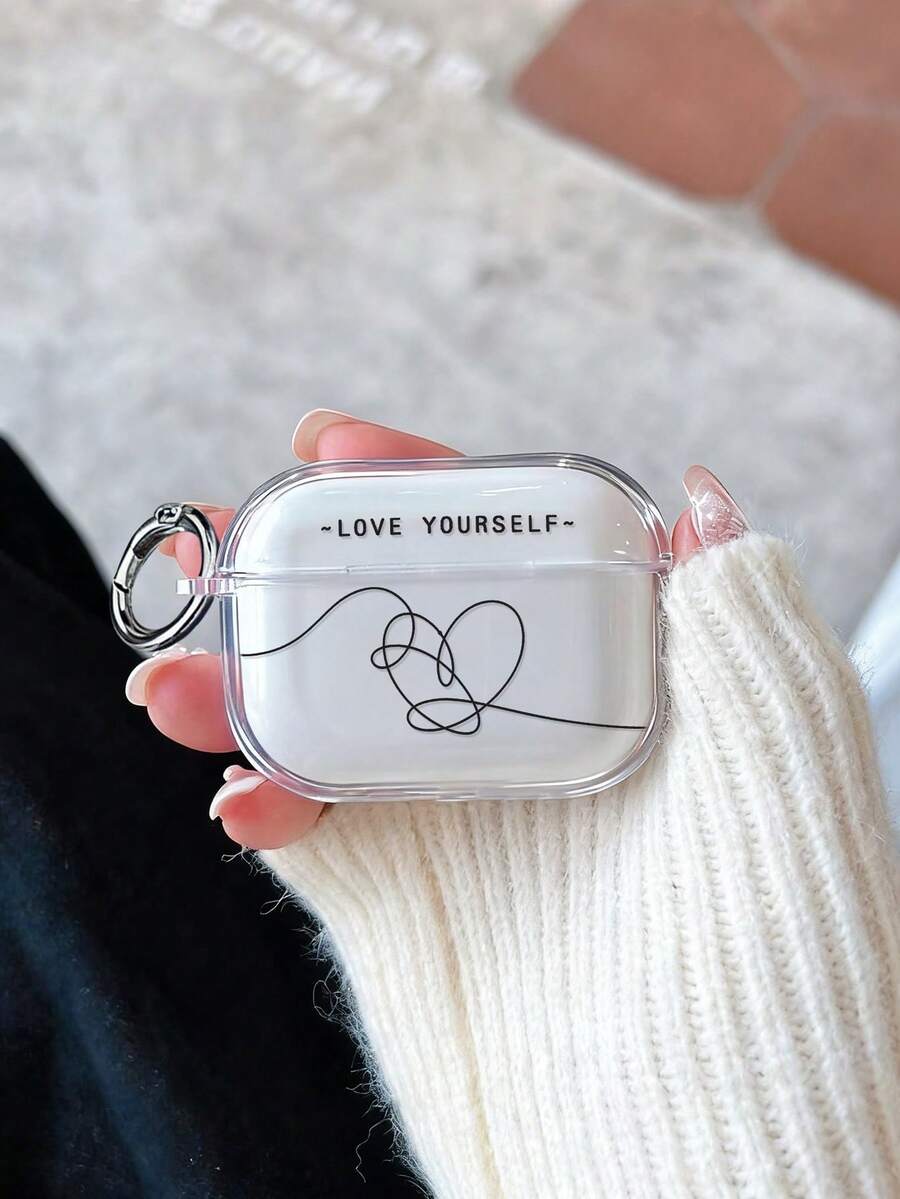 Heart-Shaped Painted Transparent Earphone Case With Detachable Buttons, Fashion Bluetooth Headphone Protective Cover Compatible With AirPods, Pro, 3, Pro (2nd Gen), 1/2 - Multicolor - View 1