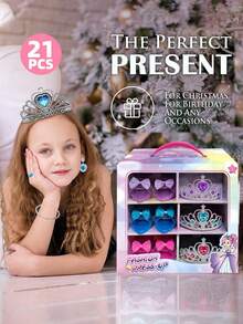 Children's DIY Costume Set, Including 3 Pairs Of Girls' Princess Sandals, 3 Crowns, 3 Bracelets, 3 Rings, 3 Pairs Of Earrings, Princess Crystal Shoes, Party Dress Shoes, Bow Shoes, Role Play Props, Girls' Dress Up Toys, Christmas/Children's Day/Birthday Gift - Multicolor - View 2