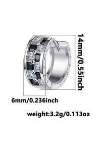 1pc 925 Sterling Silver Black & White Contrast Rhinestone Rivet Square Hoop Earrings (Cool Black Rhinestone Style), Gift Box, Suitable For Daily Wear And Holidays - Silver - View 3