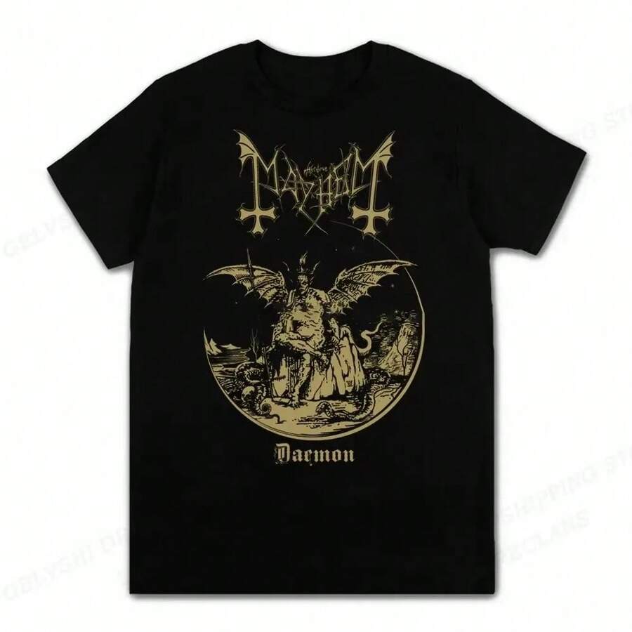 Camiseta Mayhem Death para hombres, camisetas de algodón, tops gráficos de hip hop, ropa casual de calle para mujeres, camisetas de anime rock, camiseta genial para chicos, camiseta oversize - Negro - Ver 1