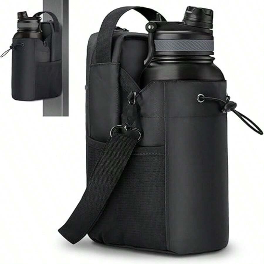 Magnetic Fitness Bag, Unisex, Fitness Accessories, Magnetic Water Bottle Holder With Shoulder Strap, Suitable For Fitness, Travel - Black - View 1