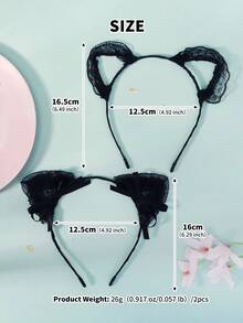 2pcs/Set Lolita Style Polka Dot Mesh Cat Ear Headband, Sweet Ribbon & Hollow Lace Photography Props - Black - View 3