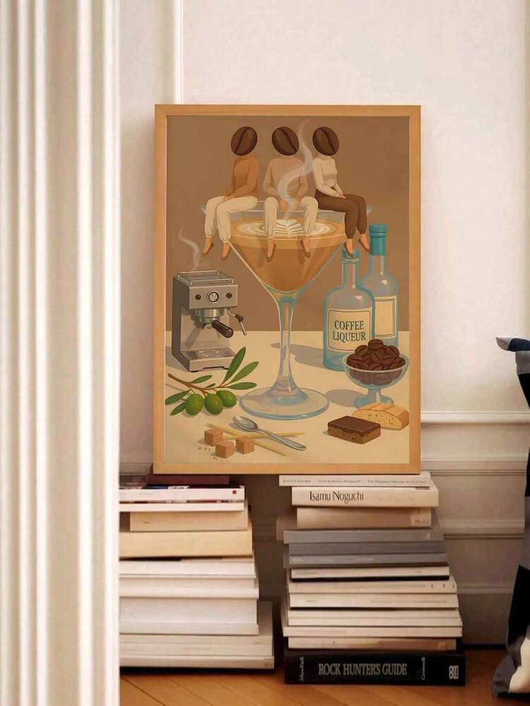 1pc Canvas Poster, Concentrated Coffee Martini Bar Medieval Modern Poster Print - Coffee Bean Girl In Martini Glass - Vintage Coffee Cocktail Art, Bar Cart Wall Decor, Premium Canvas Art Print. Unframed. Suitable For Living Room, Bedroom, Bathroom, Office And Other Home Decor. - Multicolor - View 1