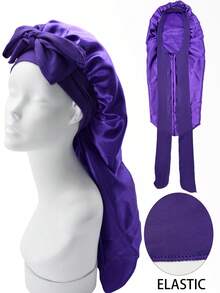 1pc Black Sleeping Cap, Women's Pink Elastic Drawstring Long Satin Silk Sleep Cap, Curl Hair Wrap, Long Hair, Braids, Dreadlocks, Curly Hair Silk Sleep Cap, Satin Bow Sleep Cap Sleep Bonnet - Multicolor 1pc - View 24