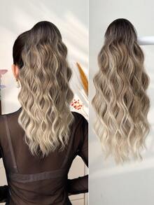 16 Inch Brown Ombre Black To Brown To Gray Wavy Synthetic Fiber Ponytail Hair Extension, Suitable For Women Christmas, Halloween, Music Festival, Party And Daily Use - Two-Tone - View 18