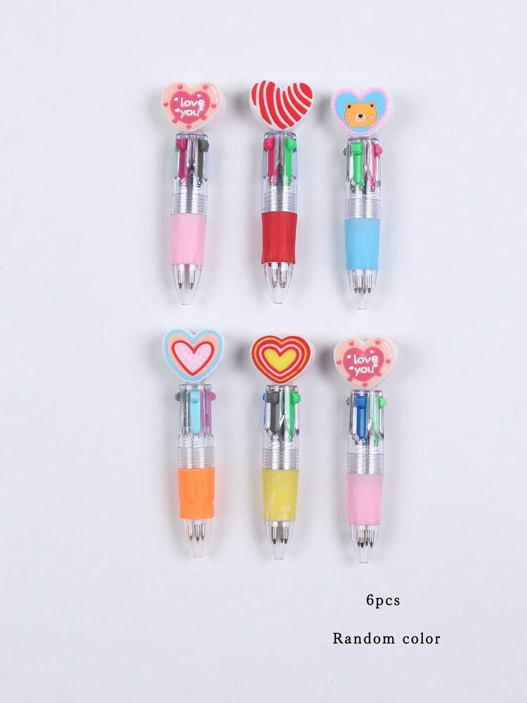 6 szt./12 szt./prezent walentynkowy długopis w kształcie serca, długopis z kreskówkowym sercem, wielokolorowy długopis z przyciskiem, prezent walentynkowy, prezent rocznicowy, upominek na imprezę, wypełniacz do prezentów, losowy styl i kolor - Wielokolorowe - Zobacz 10