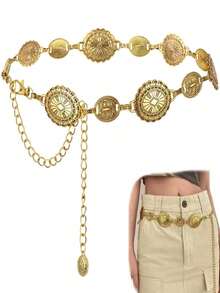 Western Concho Chain Belt For Women Adjustable Metal Waist Chain Belt For Dress Jeans - Vàng - Xem 5