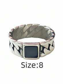 1枚复古链条纹理不锈钢方形黑色玻璃装饰戒指，适合男士日常通勤佩戴，也可作为生日、节日等场合的个性化男士礼物，实用配饰，兼具品质与时尚感。 - 方型復古鏈男士戒指 - 查看 19