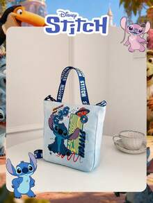 Disney 1 Pc Lilo & Stitch Printed Teen's Book Bag,Candy BagLunch Bag Mischievous Stitch Student's Cute Cartoon Handheld Bag For Daily Use, Casual Canvas Shoulder Bag For Easy Carry – For Students/College/University StudentsTeenagers/Teens/Young Adults/Zoomers For Daily/Shopping/ - Blue - View 9