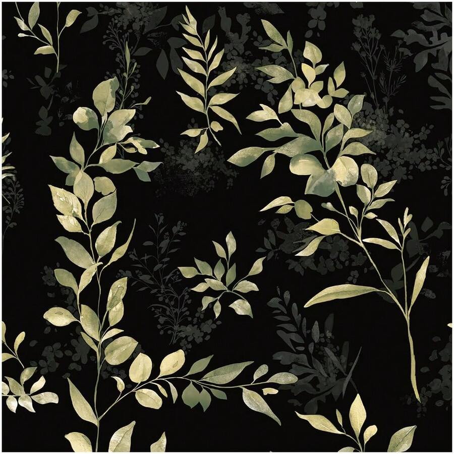 Peel And Stick Wallpaper Black Removable Wallpaper Dark Boho Leaf Renter Friendly Textured Wallpapers For Bedroom Stick On Contact Paper For Cabinet Countertop 17.5 X 118 In - 黑色/綠色 - 查看 1