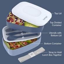 Stackable 3 Compartment Lunch Box With Utensils Strap Perfect For Meal Prep On The Go - 石板 - 查看 5