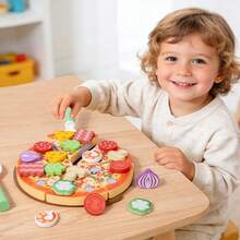 Kids Wooden Large Realistic Pizza DIY Pizza Cutting Play Set, Suitable As Birthday Gift Or Children's Day Gift For Boys And Girls - Multicolor - View 4