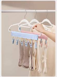 1pc Portable Foldable Clothes Hanger With 6 Clips - Space-Saving Drying Rack For Socks, Underwear And Delicate Clothes, Made Of Durable Plastic, Compact Collapsible Clip Hanger Organizer Suitable For Home, Apartment, Dorm, RV, Camping, Beach, Gym And Business Travel, Quick-Drying Breathable Design For Small Loads, Essential Laundry Accessory And Ideal Gift, Easy To Hang And Store - Multicolor - View 2