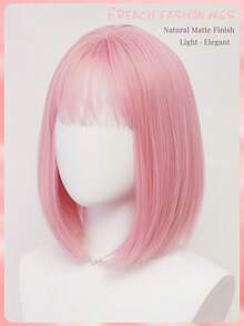 XYUNMI Women's French Bob Wig In Soft Pink Straight Hair 12-Inch Textured Heat-Resistant Synthetic Fiber Natural Matte Finish No Lace Cap Elegant Style Suitable For Daily Wear, Parties, And Role-Playing Occasions - Pink - View 8