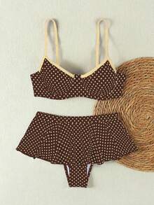 Bộ bikini gợi cảm xếp nếp phối màu tương phản chấm bi phong cách retro mùa hè & xuân 2026 dành cho nữ. - Nhiều màu - Xem 3