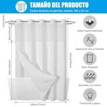 CYPNCortina de Baño sin Gancho con Forro a Presión 183x191cm de Cortina de Ducha de Tela Gofre Doble Capa Impermeable y Lavable Cortina Regadera Antimoho para Hogar Baño Blanco 183 * 191cmFashion - 219613624 - Ver 3